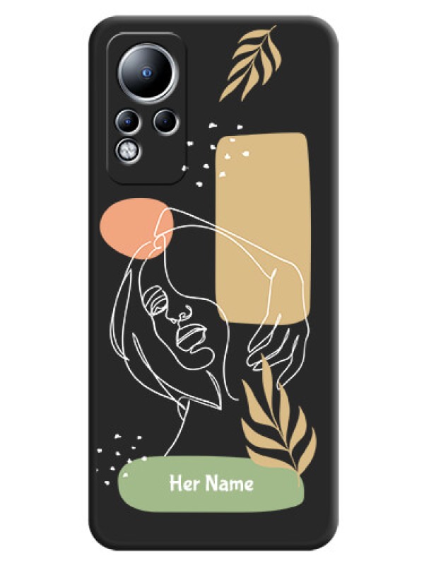 Custom Custom Text With Line Art Of Women & Leaves Design On Space Black Personalized Soft Matte Phone Covers -Infinix Note 11