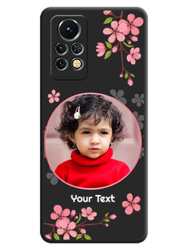 Custom Round Image with Pink Color Floral Design on Photo on Space Black Soft Matte Back Cover - Infinix Note 11s