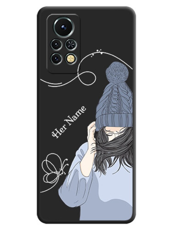 Custom Girl With Blue Winter Outfiit Custom Text Design On Space Black Personalized Soft Matte Phone Covers -Infinix Note 11S