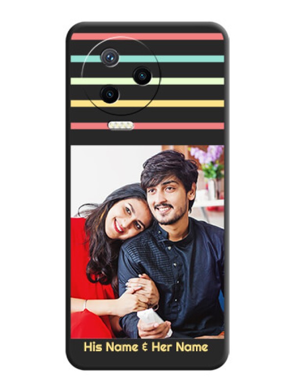 Custom Color Stripes with Photo and Text - Photo on Space Black Soft Matte Mobile Case - Infinix Note 12 Pro