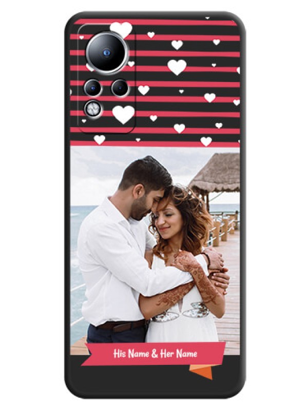 Custom White Color Love Symbols with Pink Lines Pattern on Space Black Custom Soft Matte Phone Cases - Infinix Note 12