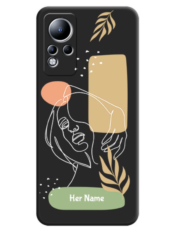 Custom Custom Text With Line Art Of Women & Leaves Design On Space Black Personalized Soft Matte Phone Covers -Infinix Note 12