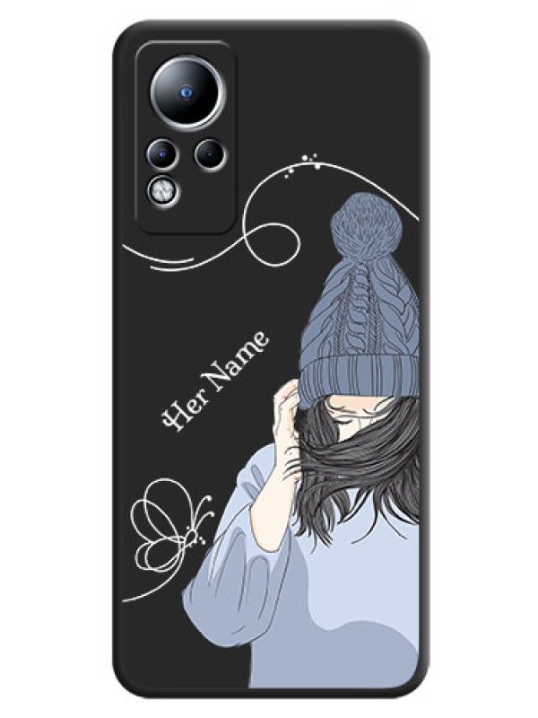 Custom Girl With Blue Winter Outfiit Custom Text Design On Space Black Personalized Soft Matte Phone Covers -Infinix Note 12