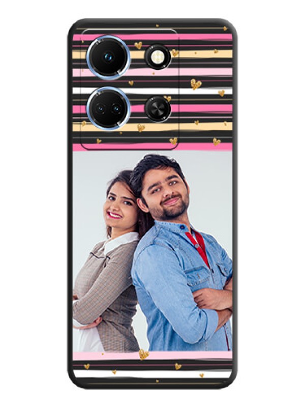 Custom Multicolor Lines and Golden Love Symbols Design - Photo on Space Black Soft Matte Mobile Cover - Infinix Note 30 5G