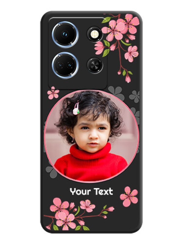 Custom Round Image with Pink Color Floral Design - Photo on Space Black Soft Matte Back Cover - Infinix Note 30 5G
