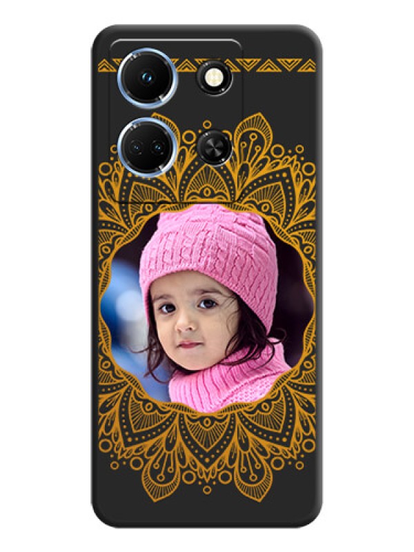 Custom Round Image with Floral Design - Photo on Space Black Soft Matte Mobile Cover - Infinix Note 30 5G