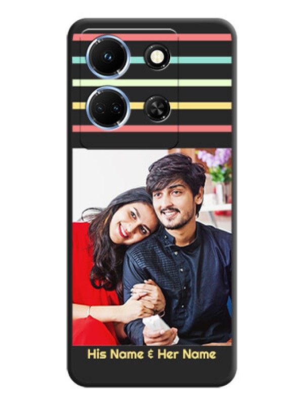 Custom Color Stripes with Photo and Text - Photo on Space Black Soft Matte Mobile Case - Infinix Note 30 5G