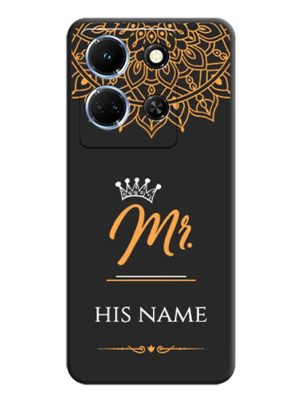 Custom Mr Name with Floral Design on Personalised Space Black Soft Matte Cases - Infinix Note 30 5G