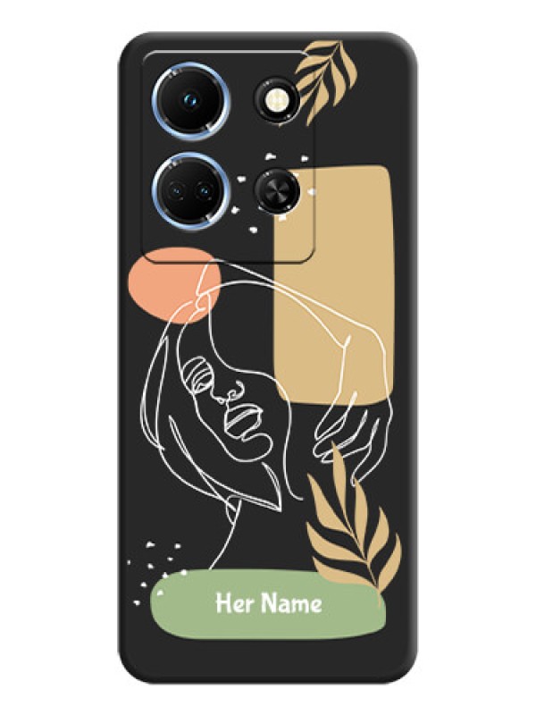 Custom Custom Text With Line Art Of Women & Leaves Design On Space Black Personalized Soft Matte Phone Covers - Infinix Note 30 5G