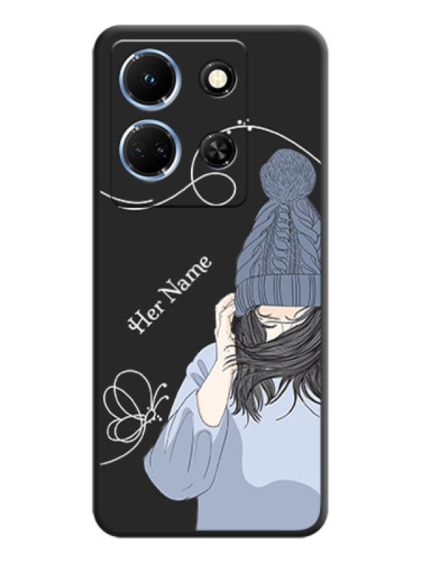 Custom Girl With Blue Winter Outfiit Custom Text Design On Space Black Personalized Soft Matte Phone Covers - Infinix Note 30 5G