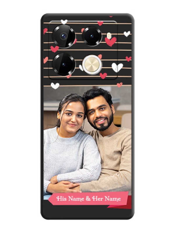 Custom Love Pattern with Name on Pink Ribbon on Photo On Space Black Custom Soft Matte Mobile Back Cover - Infinix Note 40 Pro 5G