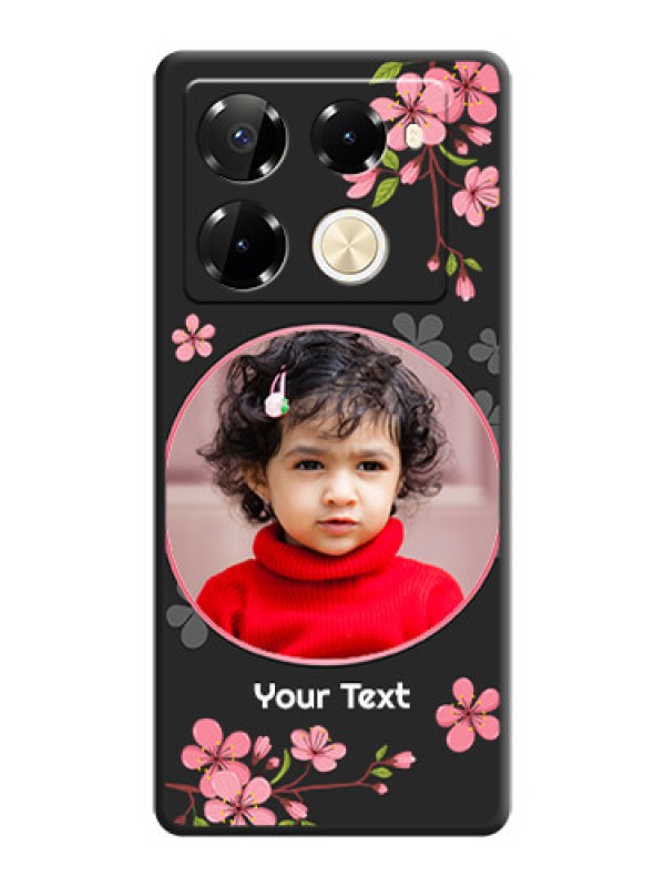 Custom Round Image with Pink Color Floral Design on Photo On Space Black Custom Soft Matte Mobile Back Cover - Infinix Note 40 Pro 5G