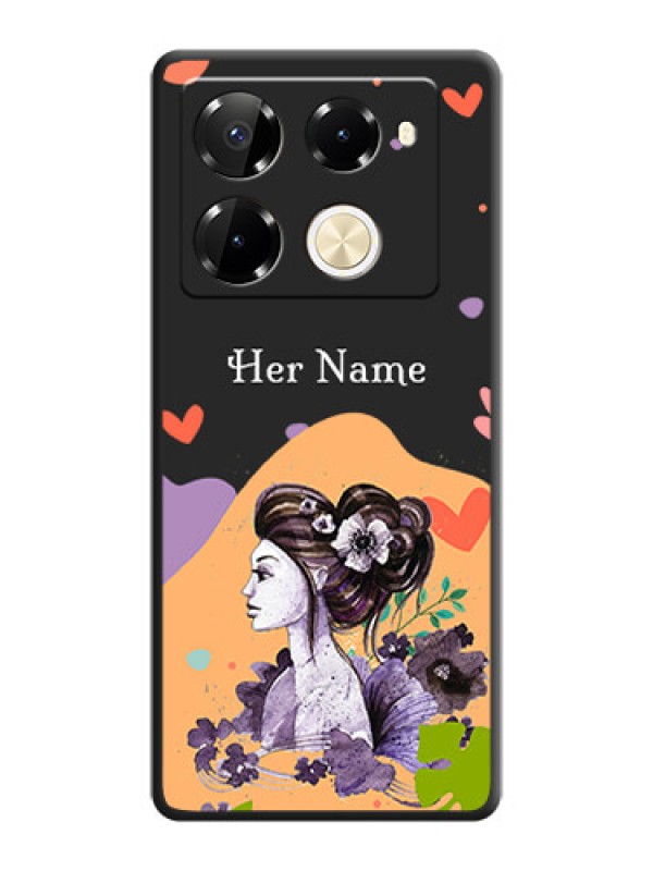 Custom Namecase For Her With Fancy Lady Image On Space Black Custom Soft Matte Mobile Back Cover - Infinix Note 40 Pro 5G