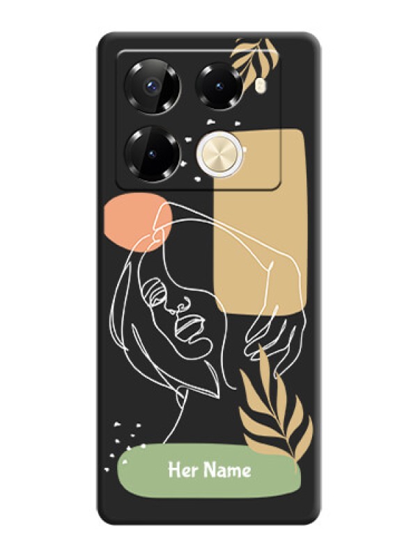 Custom Custom Text With Line Art Of Women & Leaves Design On Space Black Custom Soft Matte Mobile Back Cover - Infinix Note 40 Pro 5G