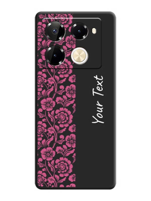 Custom Pink Floral Pattern Design With Custom Text On Space Black Custom Soft Matte Mobile Back Cover - Infinix Note 40 Pro 5G