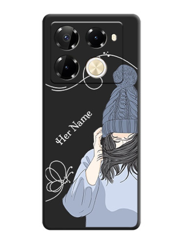 Custom Girl With Blue Winter Outfiit Custom Text Design On Space Black Custom Soft Matte Mobile Back Cover - Infinix Note 40 Pro 5G