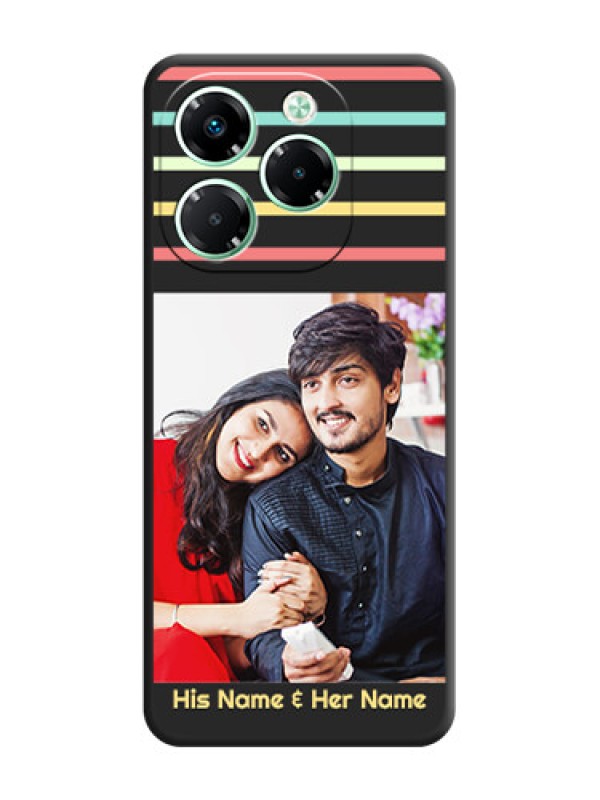 Custom Color Stripes with Photo and Text on Photo On Space Black Custom Soft Matte Mobile Back Cover - Infinix Note 40X 5G