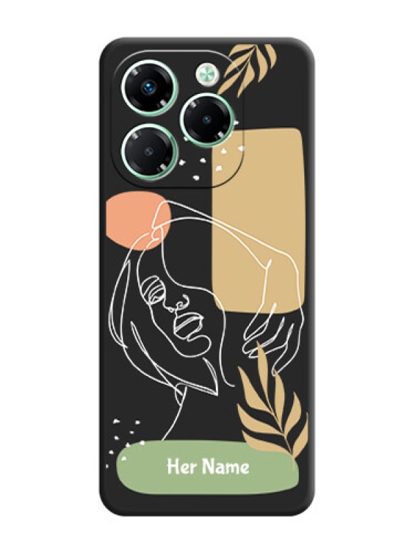 Custom Custom Text With Line Art Of Women & Leaves Design On Space Black Custom Soft Matte Mobile Back Cover - Infinix Note 40X 5G