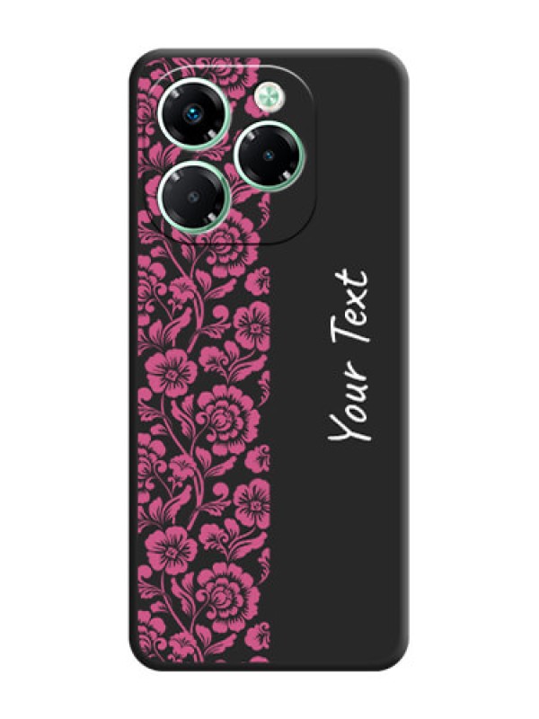 Custom Pink Floral Pattern Design With Custom Text On Space Black Custom Soft Matte Mobile Back Cover - Infinix Note 40X 5G