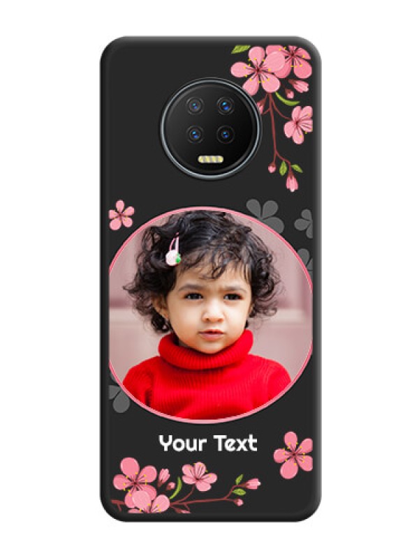 Custom Round Image with Pink Color Floral Design on Photo on Space Black Soft Matte Back Cover - Infinix Note 7