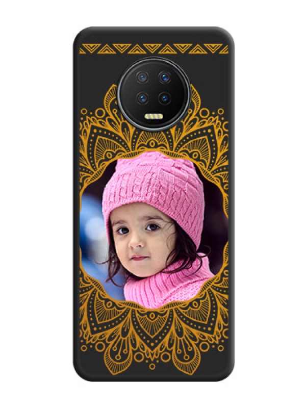 Custom Round Image with Floral Design on Photo on Space Black Soft Matte Mobile Cover - Infinix Note 7