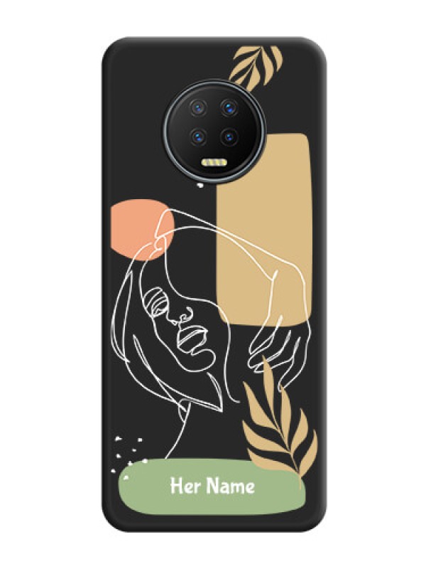 Custom Custom Text With Line Art Of Women & Leaves Design On Space Black Personalized Soft Matte Phone Covers -Infinix Note 7