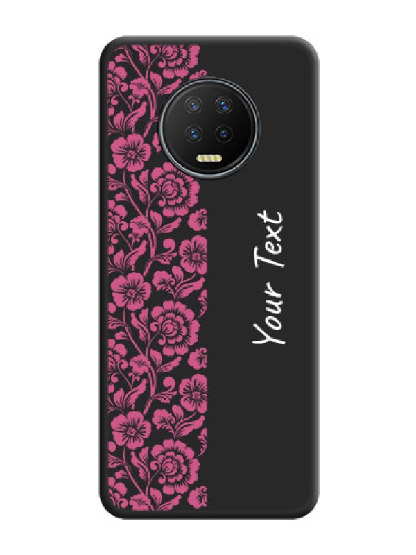 Custom Pink Floral Pattern Design With Custom Text On Space Black Personalized Soft Matte Phone Covers -Infinix Note 7