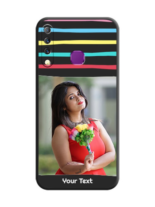 Custom Multicolor Lines with Image On Space Black Custom Soft Matte Mobile Back Cover - Infinix S4
