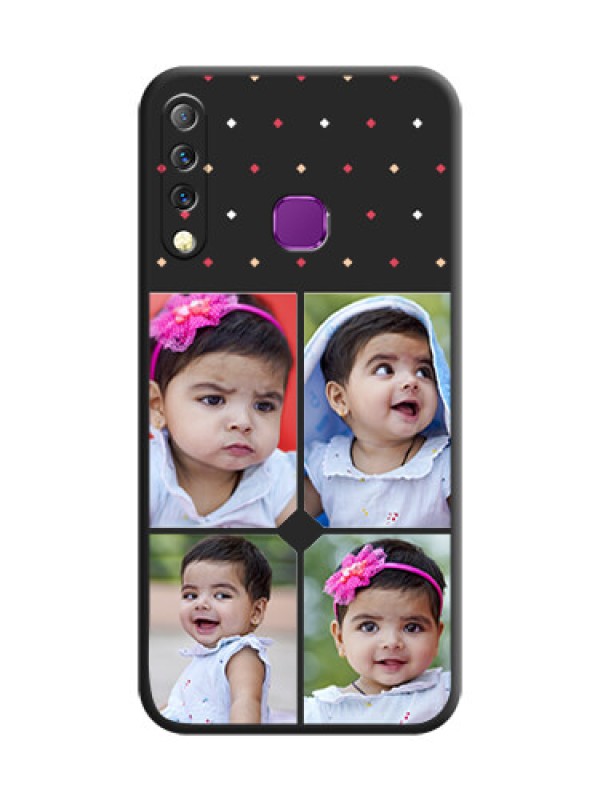 Custom Multicolor Dotted Pattern with 4 Image Holder On Space Black Custom Soft Matte Mobile Back Cover - Infinix S4