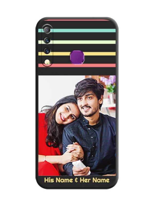 Custom Color Stripes with Photo and Text on Photo On Space Black Custom Soft Matte Mobile Back Cover - Infinix S4