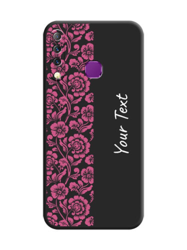 Custom Pink Floral Pattern Design With Custom Text On Space Black Custom Soft Matte Mobile Back Cover - Infinix S4