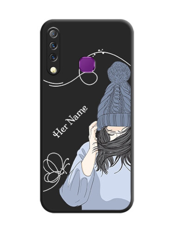 Custom Girl With Blue Winter Outfiit Custom Text Design On Space Black Custom Soft Matte Mobile Back Cover - Infinix S4