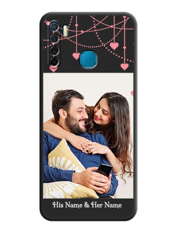 Custom Pink Love Hangings with Text on Space Black Custom Soft Matte Back Cover - Infinix S5 Lite