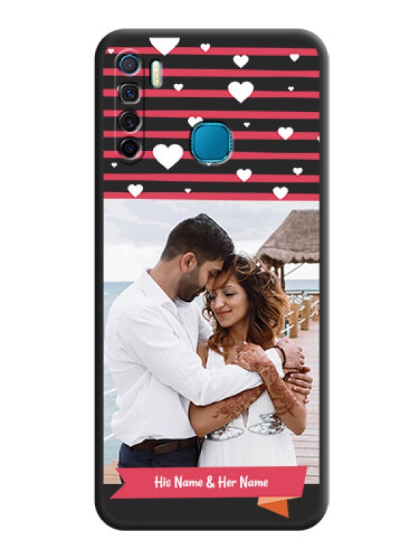 Custom White Color Love Symbols with Pink Lines Pattern on Space Black Custom Soft Matte Phone Cases - Infinix S5 Lite