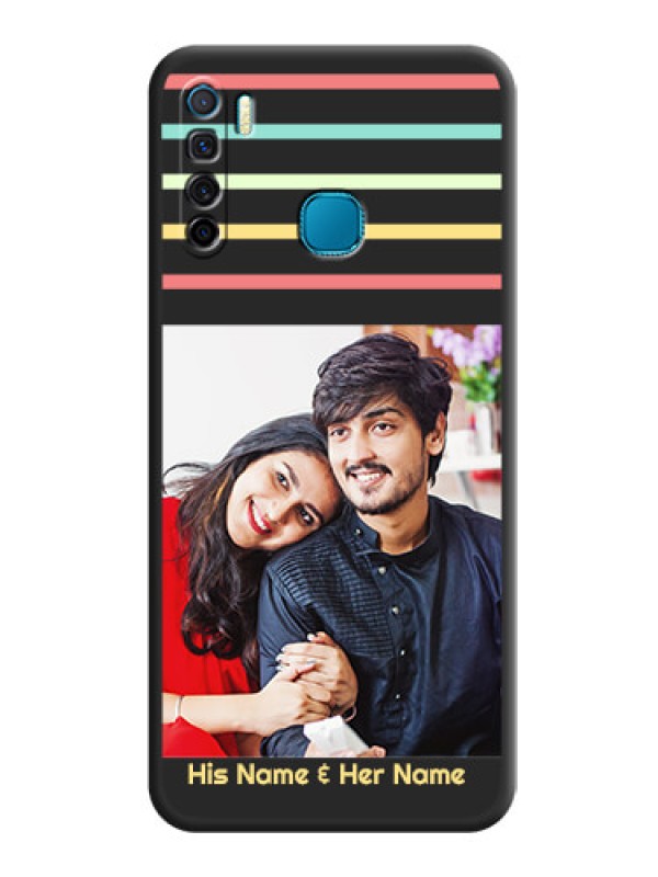Custom Color Stripes with Photo and Text on Photo on Space Black Soft Matte Mobile Case - Infinix S5 Lite