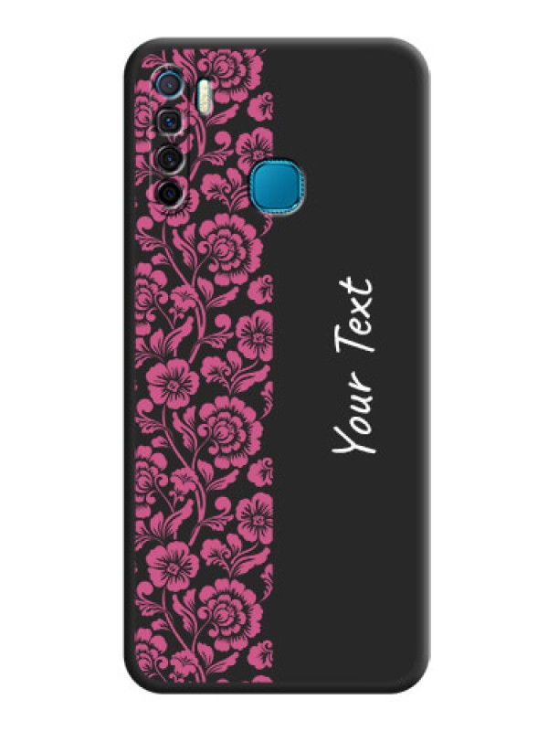 Custom Pink Floral Pattern Design With Custom Text On Space Black Personalized Soft Matte Phone Covers -Infinix S5 Lite