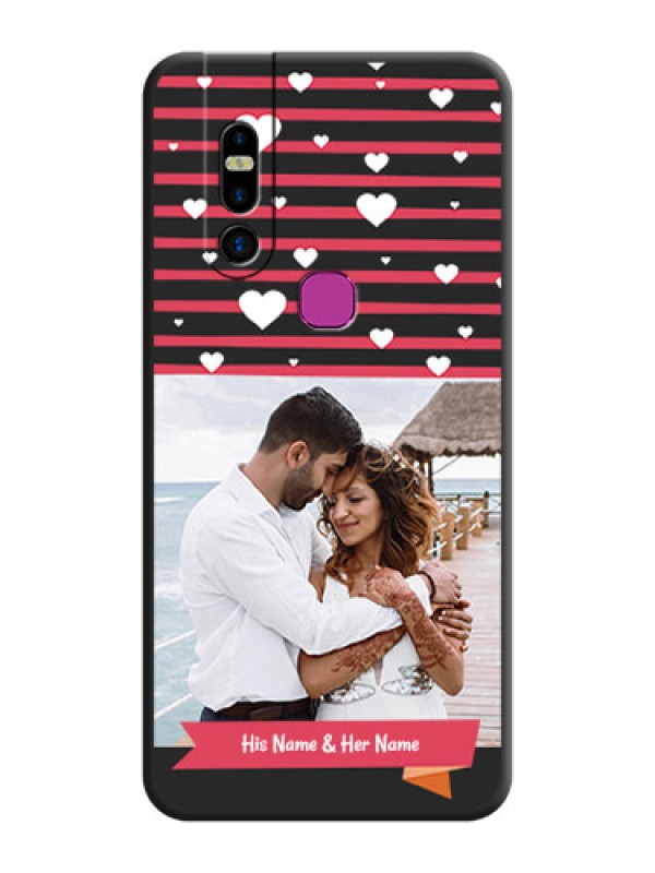 Custom White Color Love Symbols with Pink Lines Pattern on Space Black Custom Soft Matte Phone Cases - Infinix S5 Pro