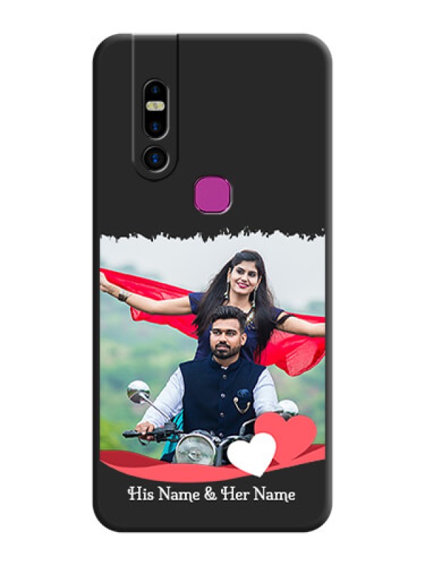 Custom Pink Color Love Shaped Ribbon Design with Text on Space Black Custom Soft Matte Phone Back Cover - Infinix S5 Pro
