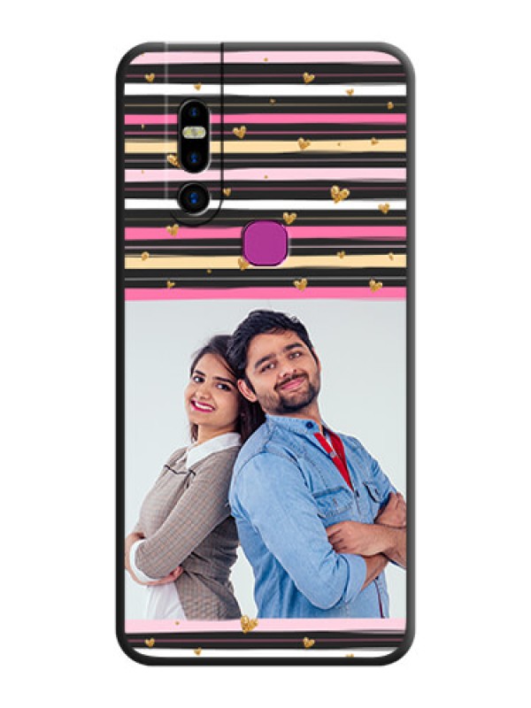 Custom Multicolor Lines and Golden Love Symbols Design - Photo on Space Black Soft Matte Mobile Cover - Infinix S5 Pro
