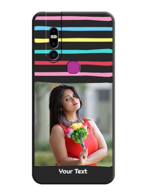 Custom Multicolor Lines with Image on Space Black Personalized Soft Matte Phone Covers - Infinix S5 Pro