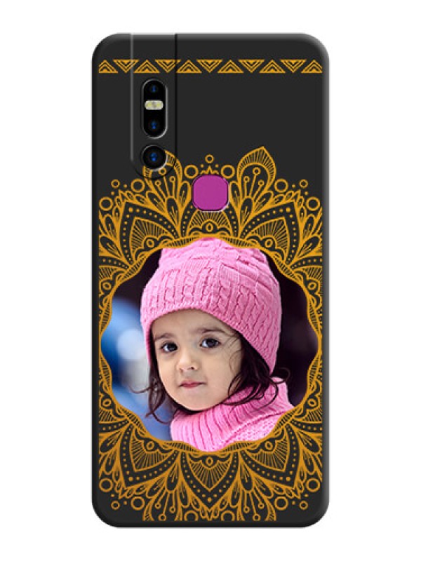 Custom Round Image with Floral Design - Photo on Space Black Soft Matte Mobile Cover - Infinix S5 Pro