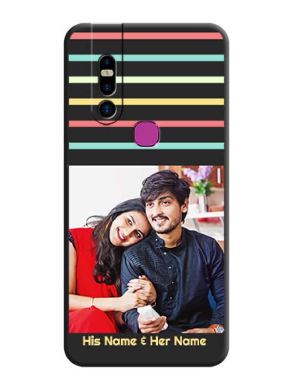 Custom Color Stripes with Photo and Text - Photo on Space Black Soft Matte Mobile Case - Infinix S5 Pro