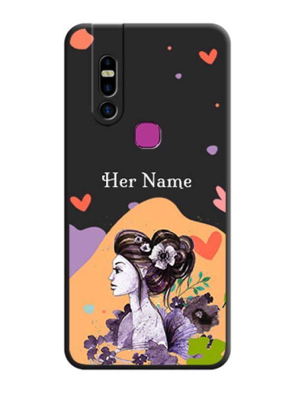 Custom Namecase For Her With Fancy Lady Image On Space Black Personalized Soft Matte Phone Covers - Infinix S5 Pro