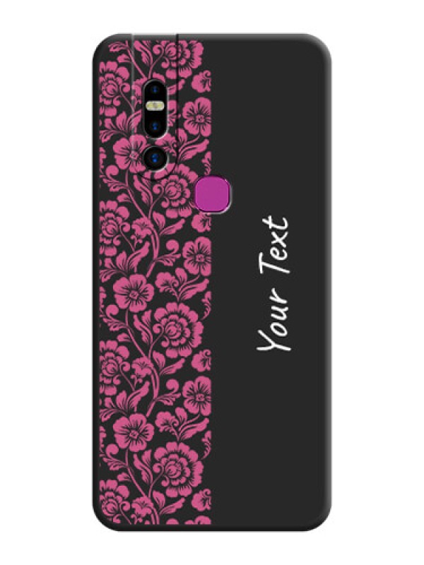 Custom Pink Floral Pattern Design With Custom Text On Space Black Personalized Soft Matte Phone Covers - Infinix S5 Pro