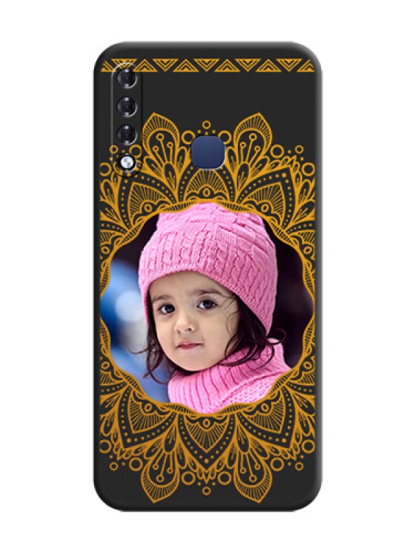 Custom Round Image with Floral Design - Photo on Space Black Soft Matte Mobile Cover - Infinix Smart 3 Plus