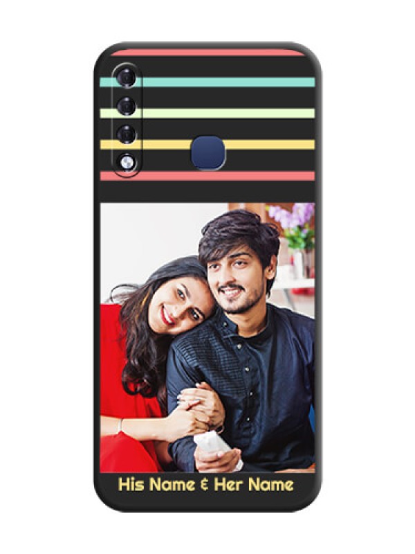 Custom Color Stripes with Photo and Text - Photo on Space Black Soft Matte Mobile Case - Infinix Smart 3 Plus