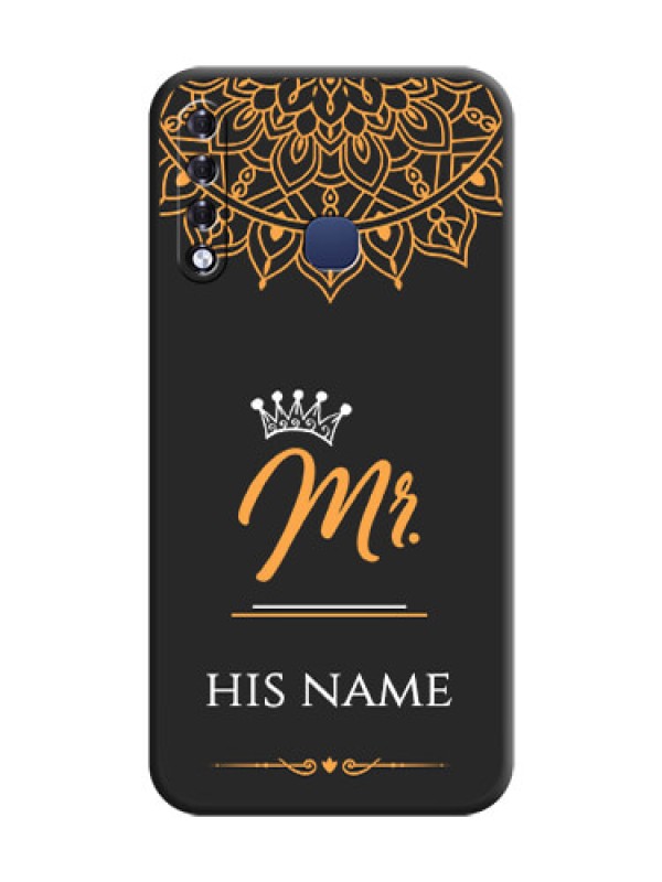 Custom Mr Name with Floral Design on Personalised Space Black Soft Matte Cases - Infinix Smart 3 Plus