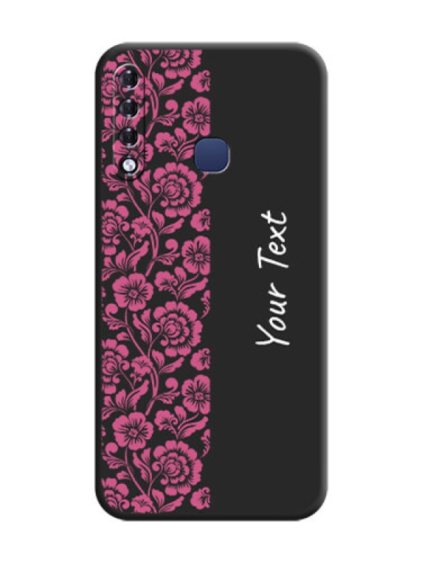 Custom Pink Floral Pattern Design With Custom Text On Space Black Personalized Soft Matte Phone Covers - Infinix Smart 3 Plus