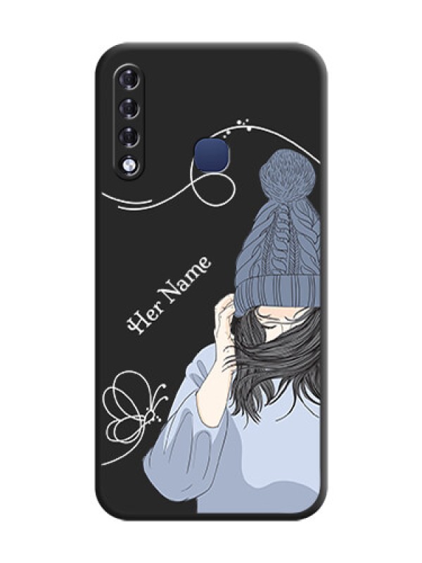 Custom Girl With Blue Winter Outfiit Custom Text Design On Space Black Personalized Soft Matte Phone Covers - Infinix Smart 3 Plus