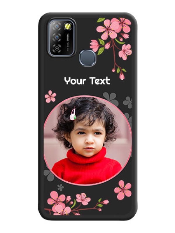 Custom Round Image with Pink Color Floral Design on Photo on Space Black Soft Matte Back Cover - Infinix Smart 5A
